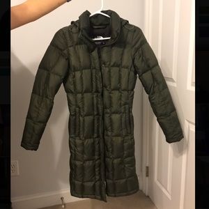 Army Green North face full length puffer coat